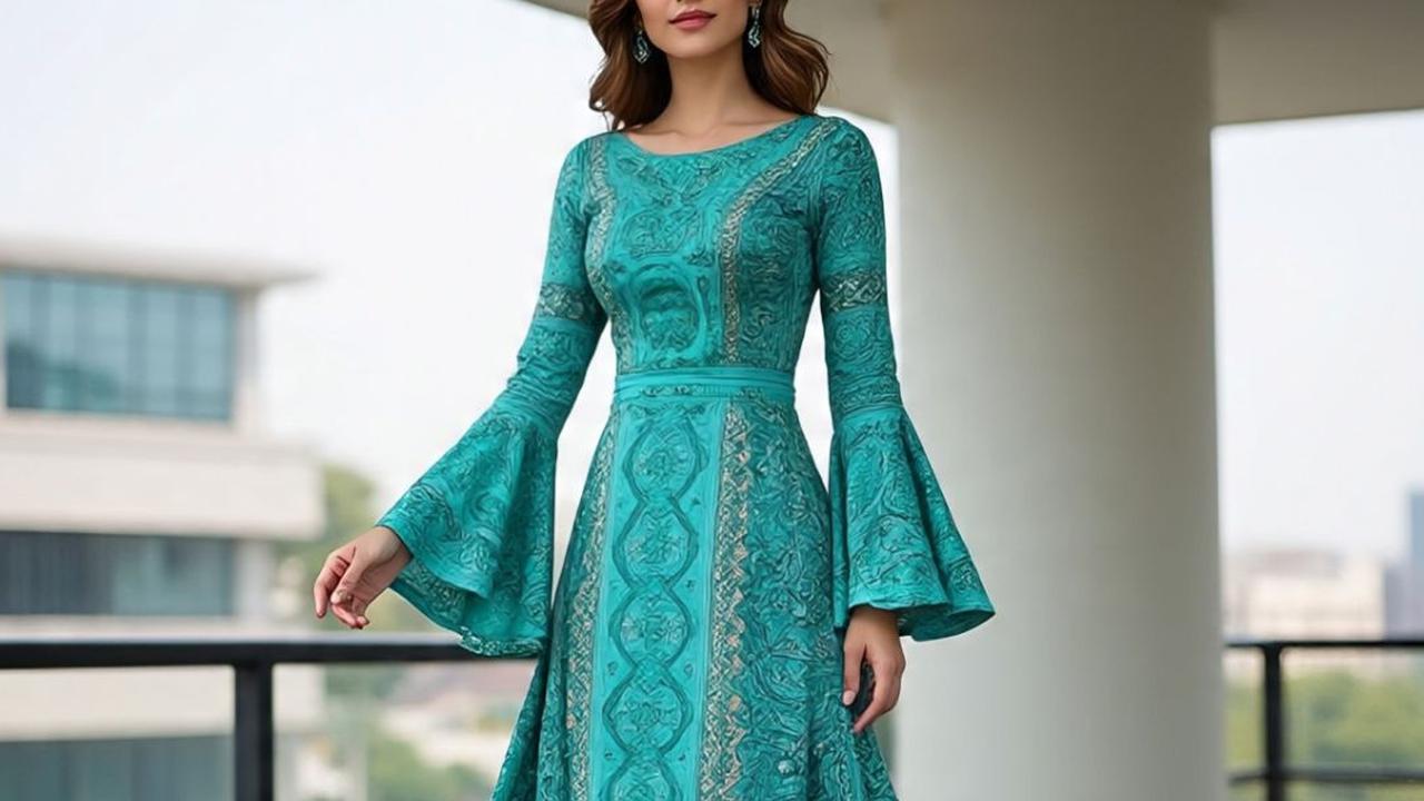 7 Pilihan Long Dress Batik Brokat Lengan Trompet, Inspirasi Tampil Beda dan Berkelas