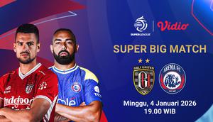 Live Streaming BRI Super League Pekan ke-16: Bali United vs Arema FC, Tayang di Vidio