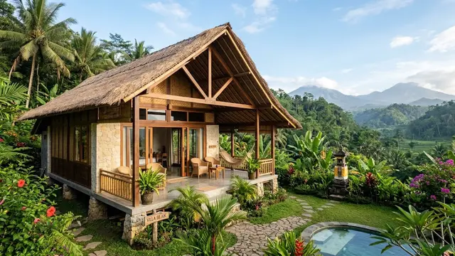 Ilustrasi Desain Rumah Villa Sejuk dan Hemat Biaya untuk Iklim Tropis/AI Generated