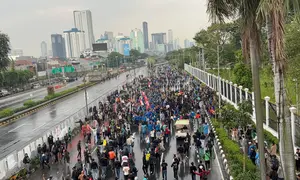 Demo 28 Agustus di Gedung DPR/MPR. (Liputan6.com/Ady)