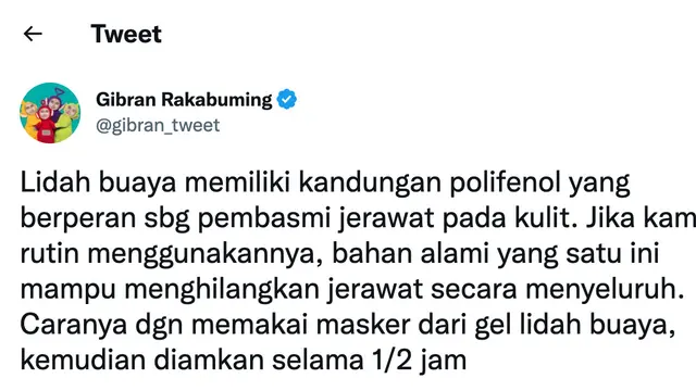 Tips kecantikan ala Gibran Rakabuming. (Foto: Dok. Twitter @gibran_tweet)