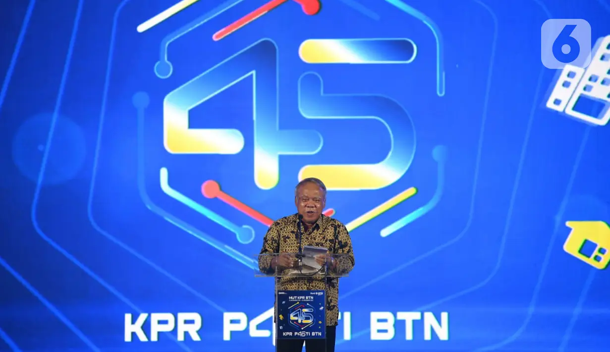 Menteri PUPR, Basuki Hadimoeljono memberi sambutan dalam rangka memperingati HUT ke-45 Kredit Pemilikan Rumah (KPR) di Jakarta (10/12/2021). Bank BTN siap menerapkan digital mortgage ecosystem dan terus berinovasi untuk menciptakan produk dan program pembiayaan perumahan. (Liputan6.com/HO/BTN)