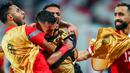 Para pemain Timnas Bahrain merayakan gol penyeimbang yang dicetak oleh Mohamed Marhoon ke gawang Timnas Indonesia pada ronde ketiga Kualifikasi Piala Dunia 2026 di Bahrain National Stadium, Riffa, Kamis (10/10/2024). (Instagram Timnas Bahrain)