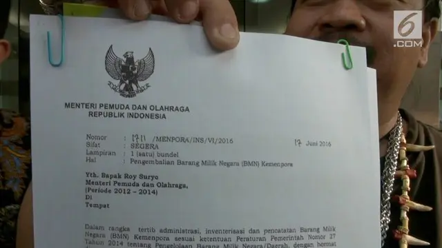 Mantan Menpora dilaporkan oleh seorang warga ke Polres Metro Jakarta Pusat. Roy dilaporkan karena diduga menggelapkan sejumlah aset negara bernilai miliaran rupiah