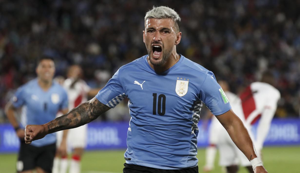 Satu-satunya gol Uruguay dicetak oleh Giorgian De Arrascaeta pada menit ke-42. (AP/Pool/Raul Martinez)