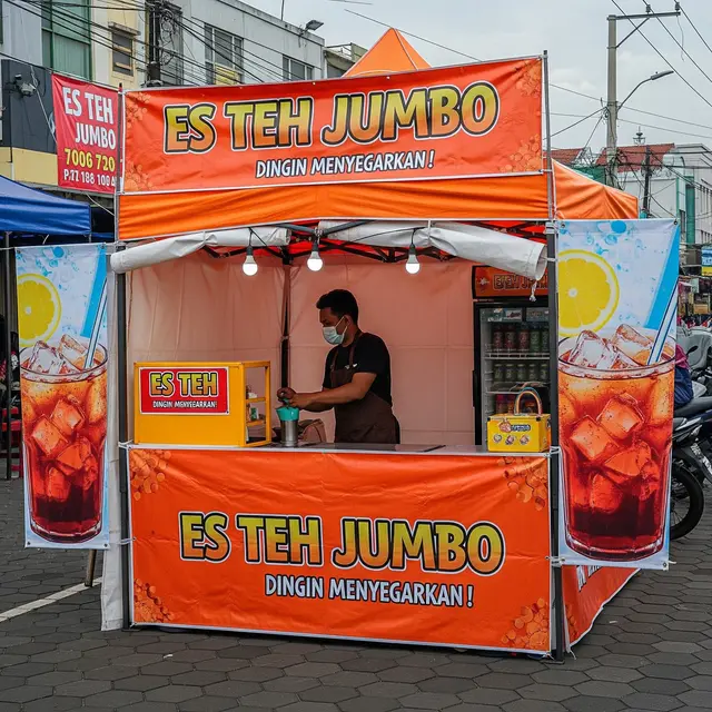 Desain Warung Portable Booth untuk Jualan Es Teh Jumbo