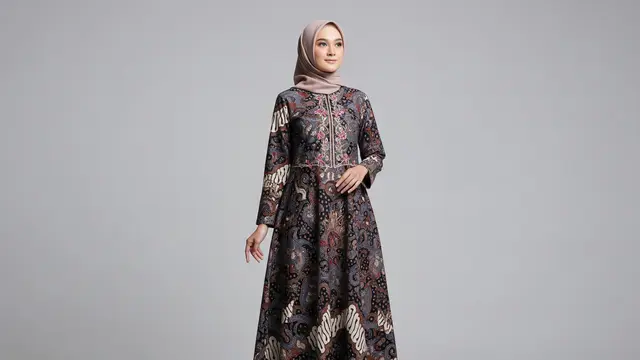 Gamis Batik Premium Full Pattern dengan Bordir Minimalis