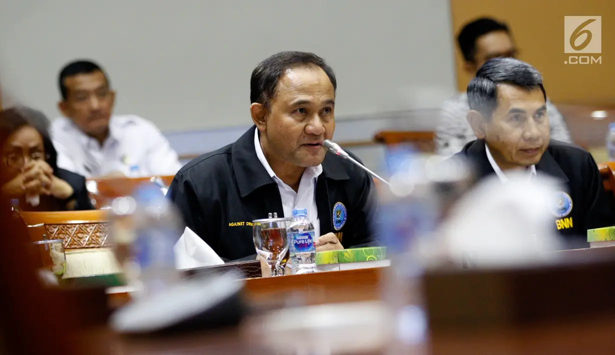 Ketua BNN Heru Winarko berbicara dalam rapat dengan Komisi III DPR di Kompleks Parlemen, Jakarta, Rabu (12/6/2019). Rapat tersebut membahas Rencana Kerja dan Anggaran (RKA) K/L Tahun Anggaran 2020. (Liputan6.com/JohanTallo)