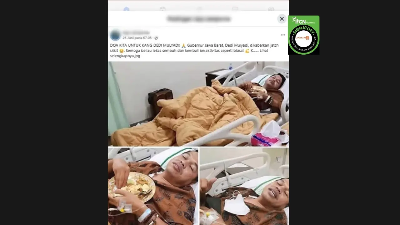 Cek Fakta Liputan6.com mendapati klaim foto Gubernur Jawa Barat Dedi Mulyadi terbaring sakit pada Juni 2026.