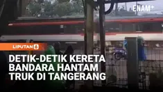 Kereta Commuter Bandara jurusan Soekarno-Hatta menabrak sebuah truk trailer di perlintasan dekat Stasiun Poris, Batu Ceper, Kota Tangerang, Banten, Jumat pagi. Akibat insiden tersebut, perjalanan KRL lintas Duri–Tangerang sempat kacau dan dihentika...