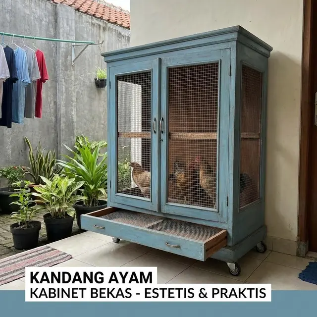 Kandang Ayam Kabinet Kayu Bekas (Gemini AI)