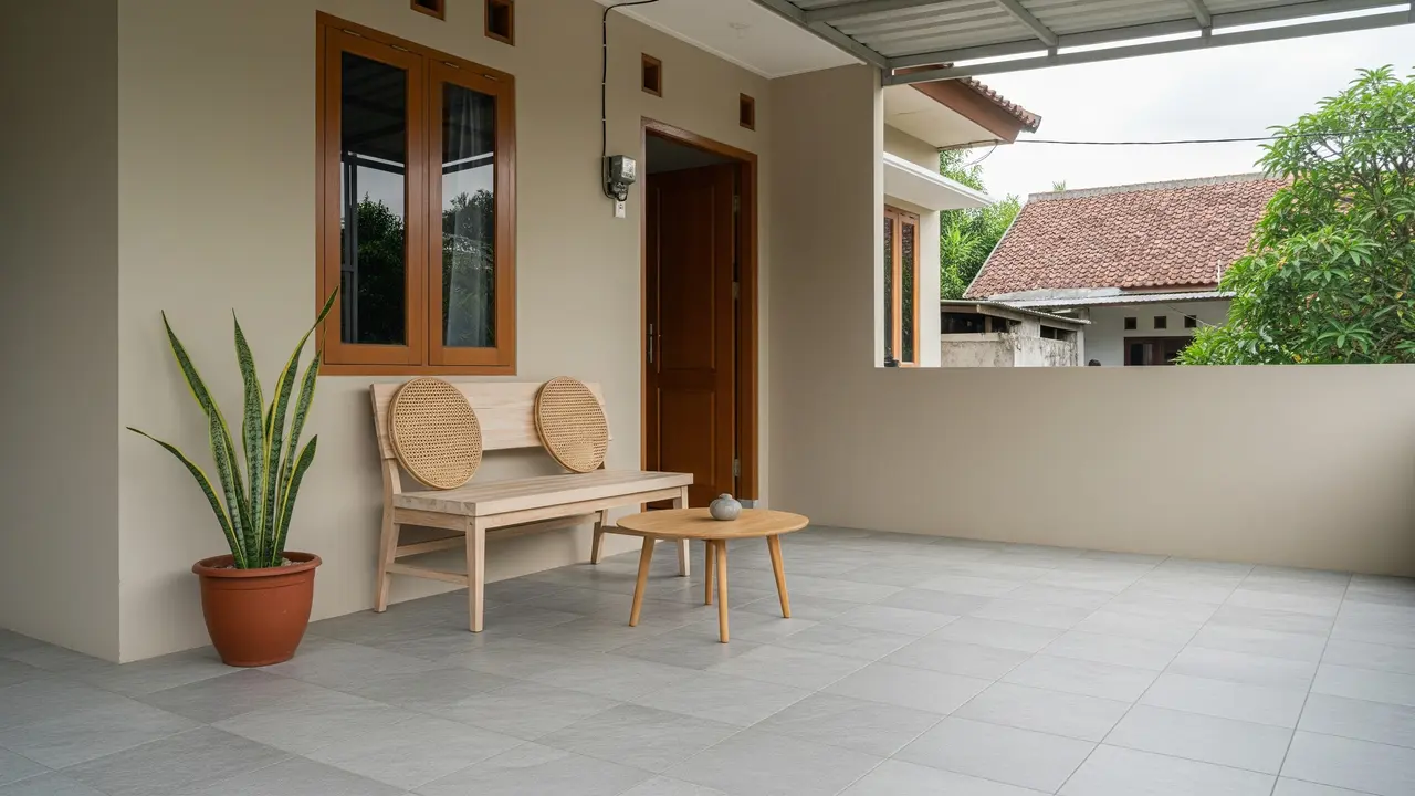 Desain Teras Sederhana Tanpa Terlihat Sempit, Cocok untuk Santai Sambil Ngeteh di Rumah Dengan Lantai Keramik Dingin