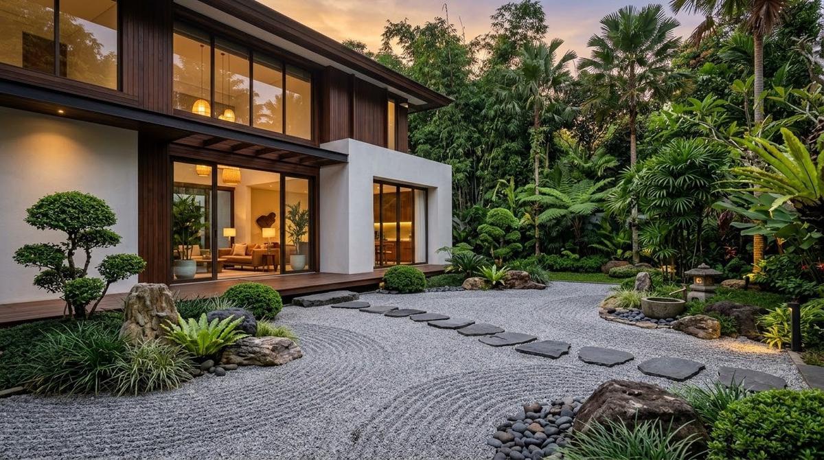 Desain Taman Kering Gaya Zen Modern untuk Rumah Minimalis/AI Generated