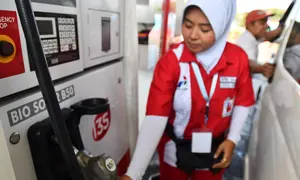 Stasiun Pengisian Bahan Bakar Umum (SPBU) yang dioperasikan PT Pertamina Patra Niaga menjalankan penugasan Mandatori Biodiesel B50 di Rest Area KM 57, Karawang, Jawa Barat. (Dok Pertamina)