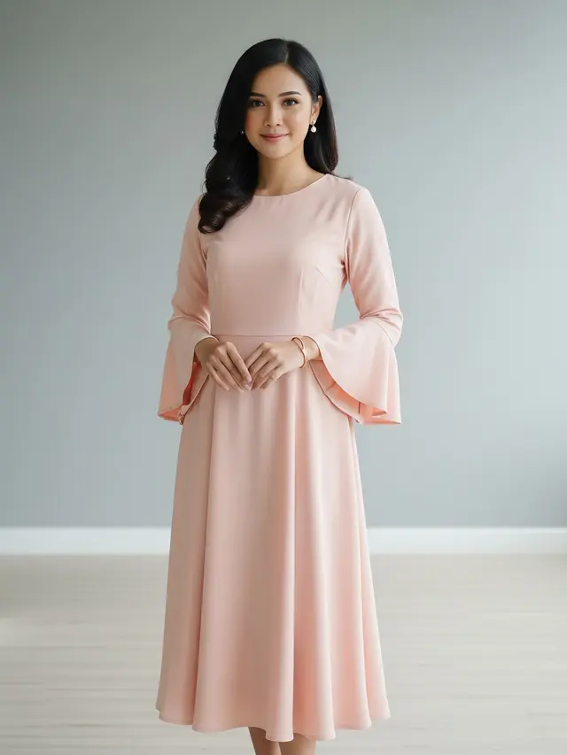 Model Dress A Line untuk Perayaan Libur Akhir Tahun Dengan Lengan Lonceng