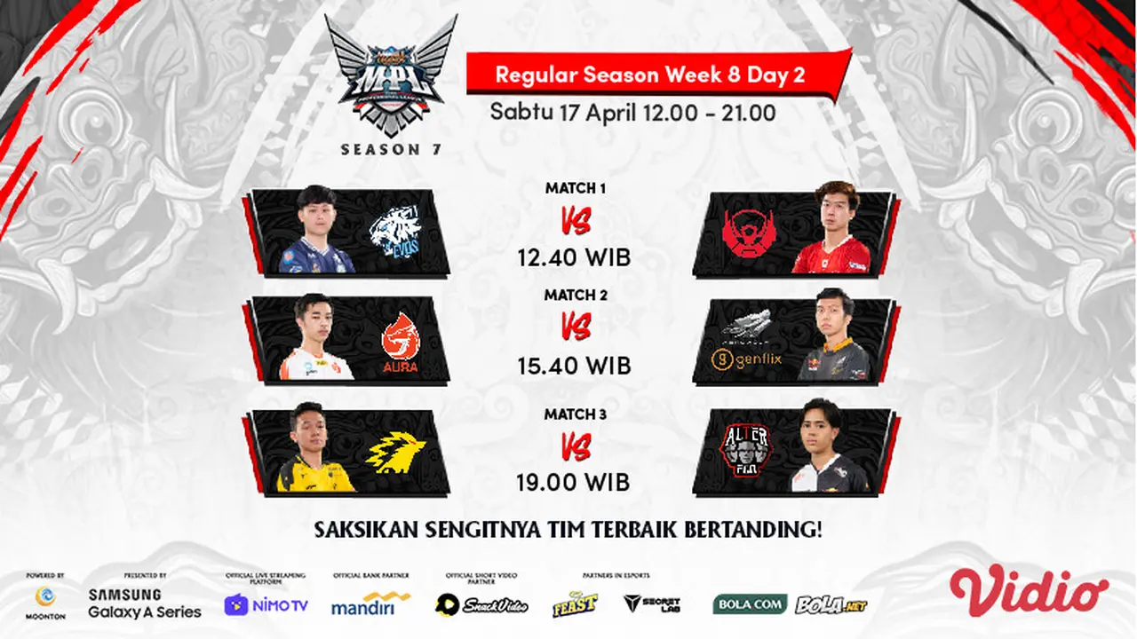 MPL Season 7 Pekan Terakhir Sabtu 17 April 2021 di Vidio. (Sumber : dok. vidio.com)