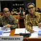 Plt pimpinan KPK Johan Budi saat mengikuti Rapat Dengar Pendapat (RDP) dengan Komisi III DPR di Jakarta, Senin (7/9/2015). RDP yang membahas Rencana Kerja dan Anggaran dihadiri BNN, KPK, dan PPATK. (Liputan6.com/Johan Tallo)