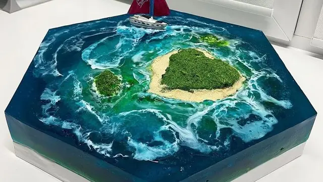 6 Potret Kue Ini Bak Sebuah Pulau, Semua Komponen Terlihat Sempurna
