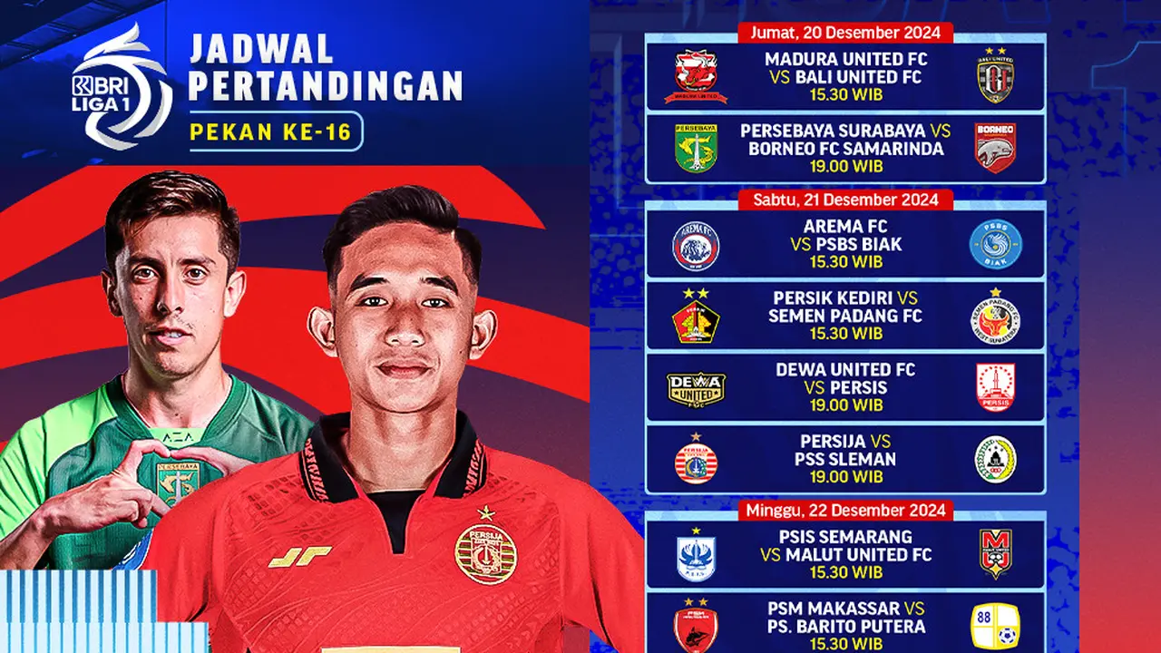 Jadwal BRI Liga 1 2024/2025 Pekan 16