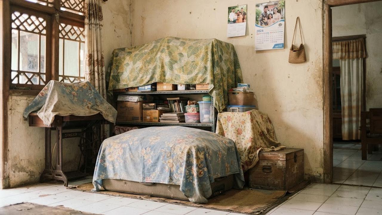 Ide memanfaatkan kain sprei lama untuk kebutuhan rumah menjadi penutup barang