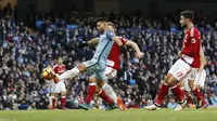 Bomber Manchester City Sergio Aguero saat mencetak gol ke gawang Middlesbrough (Reuters / Carl Recine)