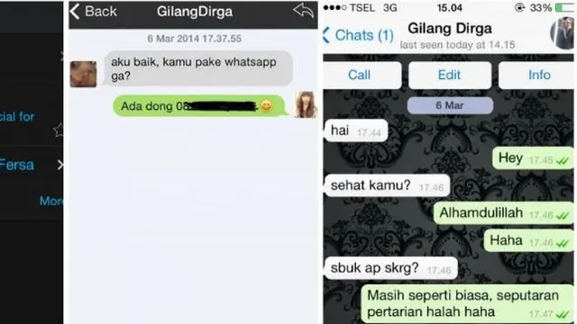 Chat Gilang Dirga dan Adiezty Fersa saat pertama kali pendekatan. (Instagram/adieztyfersa)