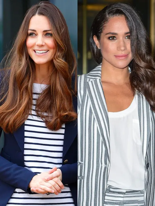 Begini nih penampilan cantik Meghan Markle dan Kate Middleton saat memakai busana dengan tema garis-garis. (GETTY IMAGES/Cosmopolitan)