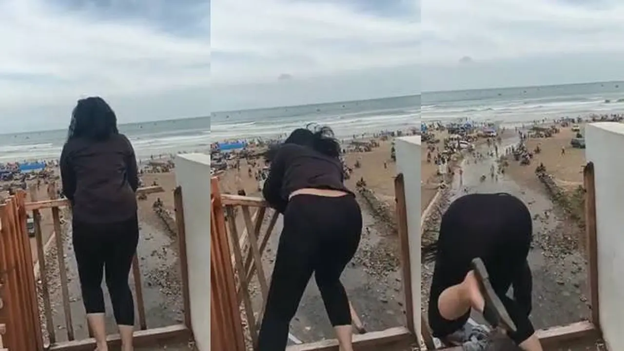 Viral, Detik-Detik Wisatawan Hampir Jatuh di Menara Pantai Bagedur Ini Lemas