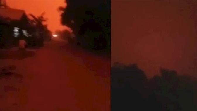 Potret Langit Merah di Jambi Akibat Kabut Asap, Siang Gelap Bak Malam Hari (sumber: Kapanlagi.com)