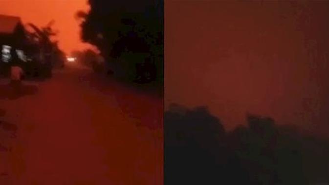 Potret Langit Merah di Jambi Akibat Kabut Asap, Siang Gelap Bak Malam Hari (sumber: Kapanlagi.com)