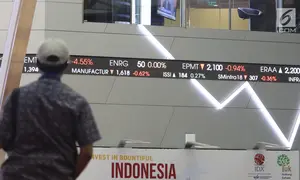 Karyawan memantau pergerakan Indeks Harga Saham Gabungan (IHSG) 2018 di Kantor BEI, Jakarta, Jumat (28/12). Presiden Joko Widodo atau Jokowi menutup langsung perdagangan IHSG 2018. (Liputan6.com/Angga Yuniar)