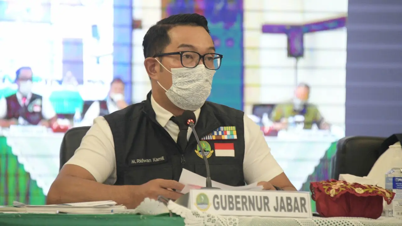 Gubernur Jawa Barat Ridwan Kamil menyampaikan evaluasi penanganan Covid-19 setelah mencatat, dalam Rapat Komite Kebijakan Penanganan COVID-19 dan Pemulihan Ekonomi Daerah Provinsi Jabar, kemarin.