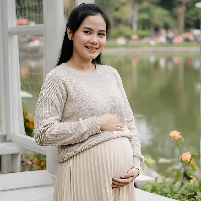 Outfit Ibu Hamil Pakai Rok Plisket