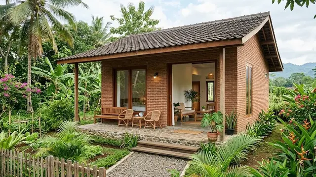 Rumah Bata Ekspos Gaya Kampung (AI Generated)