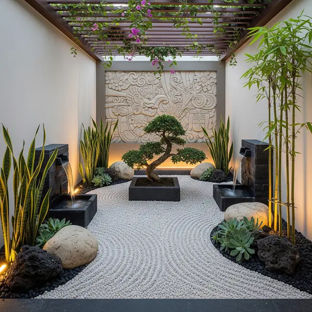 Taman Kering Bernuansa Resort di Lahan Sempit (AI Generated)
