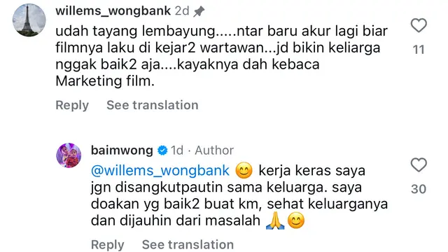 Unggahan Baim Wong merespons komentar negatif netizen (Dok. Instagram @baimwong)
