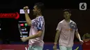 Pebulu tangkis ganda putra, Fajar Alfian/Muhammad Rian Ardianto merayakan kemenangan atas Xie Hao Nan/ Zeng Wei Han (China) pada perempat final Daihatsu Indonesia Masters 2025 di Istora Gelora Bung Karno, Senayan, Jakarta (24/1/2025). (Liputan6.com/Helmi Fithriansyah)