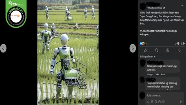Gambar tangkapan layar foto yang diklaim sebagai robot petani super canggih buatan China. (sumber: Facebook)