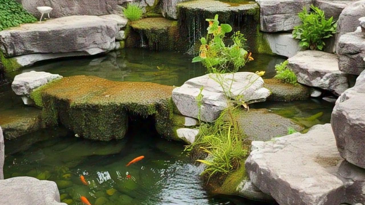 Kombinasi Batu Alam dan Kolam Ikan Kecil