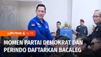 Ketua Umum Partai Demokrat Agus Harimurti Yudhoyono bernyanyi bersama sebelum mendaftarkan bakal calon anggota legislatifnya ke kantor KPU. Partai Perindo optimistis bisa meraih lebih 10 persen suara sehingga bisa menempatkan wakilnya di DPR.
