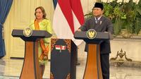 Presiden Peru Dina Ercilia Boluarte Zegarra bertemu dengan Presiden Prabowo Subianto di Istana Merdeka Jakarta, Senin (11/8/2025). (Foto: Liputan6.com/Lizsa Egeham).