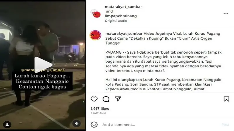 Video yang diduga seorang Lurah di Padang, Sumatera Barat tengah asyik berjoget bareng biduan viral di media sosial. (Instagram: @matarakyat_sumbar)