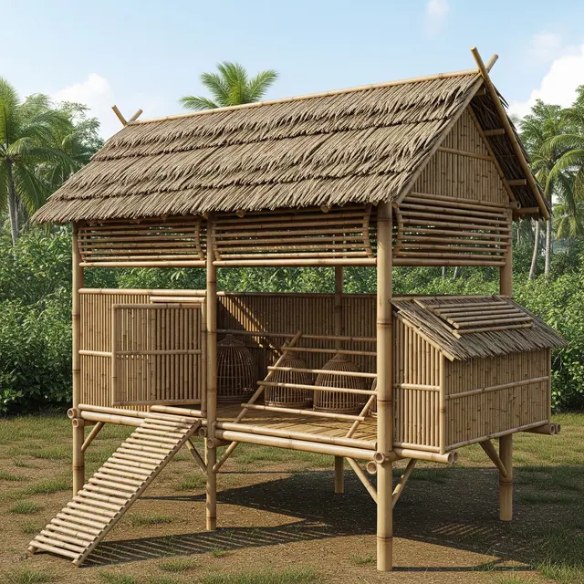 Desain Kandang Ayam Bambu Sirkulasi Udara Maksimal Bikin Ayam Cepat Besar (Image by Gemini AI)