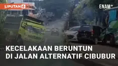 Beredar video rekaman terkait kecelakaan beruntun yang melibatkan truk dan bus. Kecelakaan tersebut terjadi di kawasan Jalan Alternatif Cibubur-Cileungsi