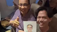 Potret Andre dan Anies Baswedan di Pesawat. (dok. @andreadityam/Instagram/https://www.instagram.com/reel/C50avy4S6uT/?igsh=ZGZkODRhamY1a2Rm/Putri Astrian Surahman)