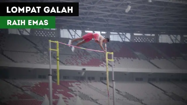 Atlet lompat galah Indonesia, Idan Faizan meraih emas pada ajang test event Asian Games 2018.