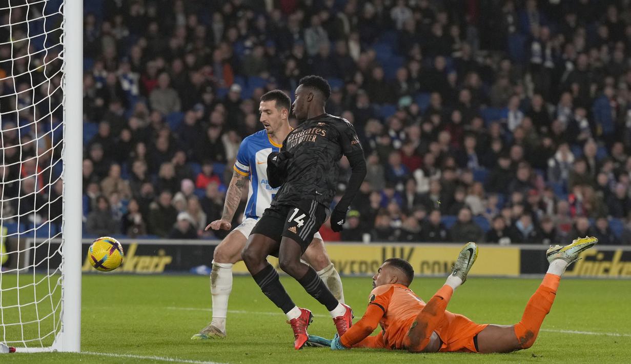 Empat gol Arsenal masing- masing dicetak oleh Bukayo Saka, Martin Odegaard, Eddie Nketiah, dan Gabriel Martinelli. (AP Photo/Alastair Grant)