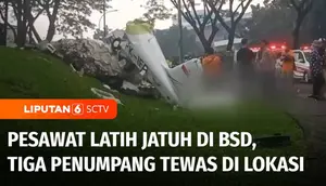 Sebuah pesawat latih terjatuh di kawasan Bumi Serpong Damai, Tangerang Selatan. Tiga orang penumpang di dalam pesawat tewas dalam peristiwa nahas ini.