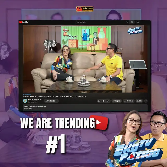 Konten video podcast Eko Patrio dan Bunda Corla meraih trending nomor satu di YouTube