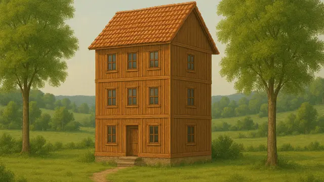 Rumah Kayu 3 Tingkat Asri di Pedesaan (created by AI)